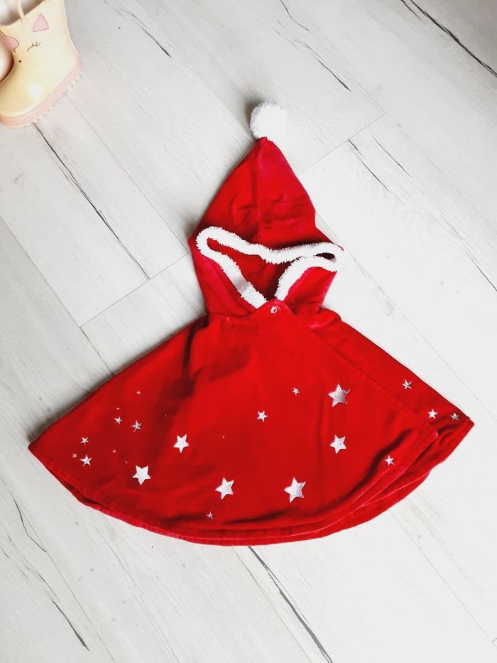 Vêtement fille poncho velours cape de Noël fête rouge à capuche pompon Orchestra 23 mois 2 ans - photo numéro 2