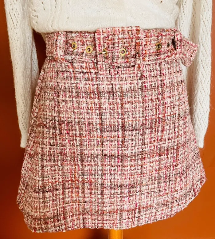 Jupe trapèze en tweed rose - photo numéro 4