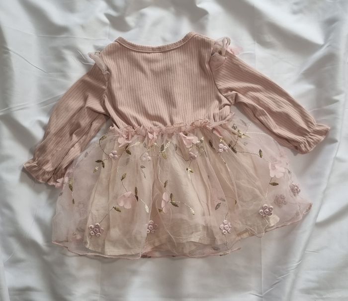 Robe bébé rose à tulle fleuri - photo numéro 2