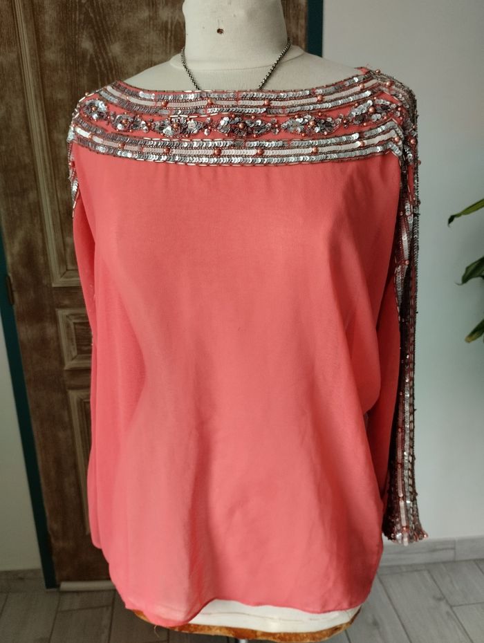 Blouse corail et argenté 🩷
