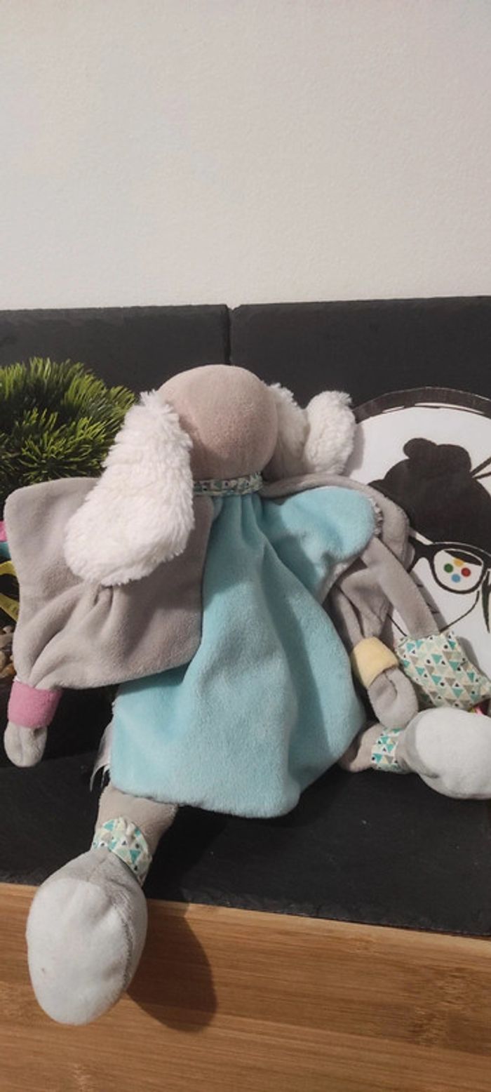 doudou et compagnie marionnette toopi dc3082 chien gris blanc bleu rose - photo numéro 2