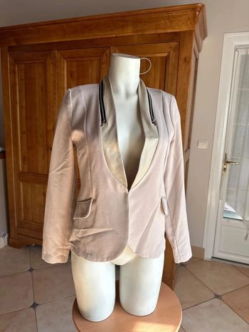 Veste blazer beige zip bi matière 38 femme charming girl