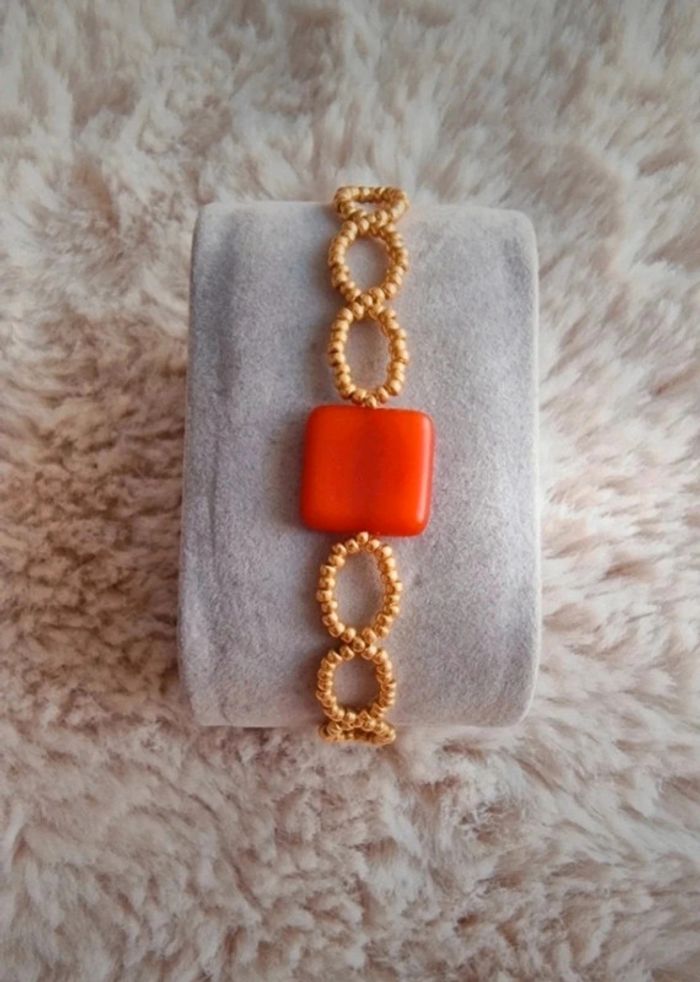 Bracelet orange et doré pour poignet fin - photo numéro 2