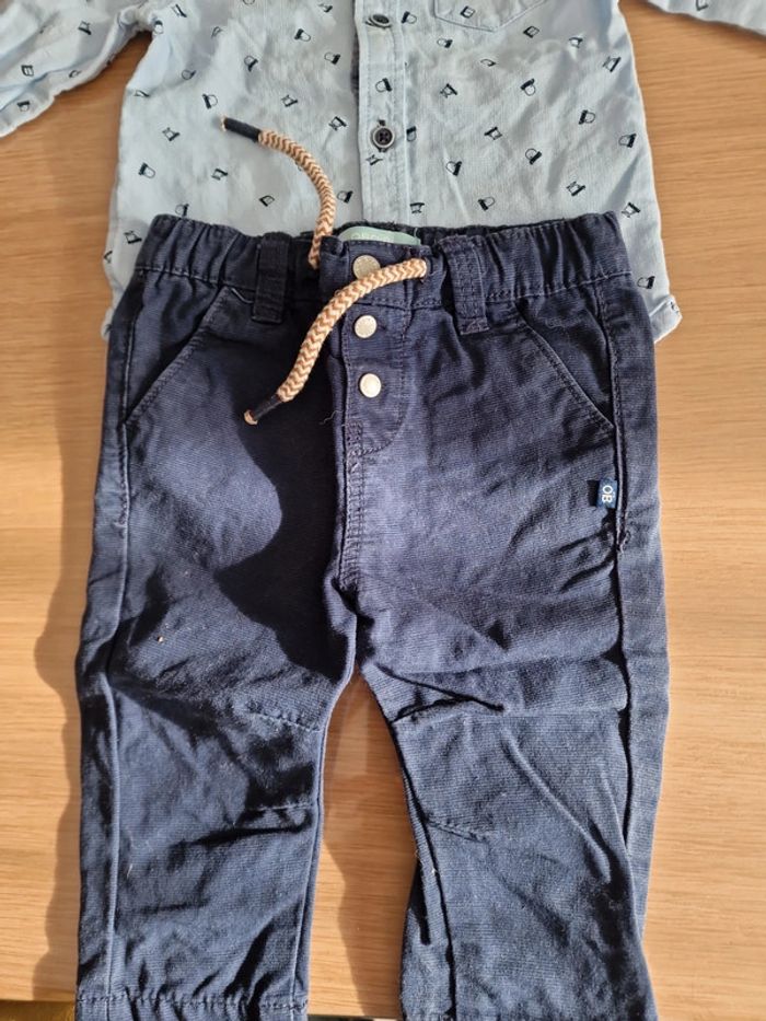 Ensemble chemise bleu et pantalon marine 6 mois - photo numéro 2