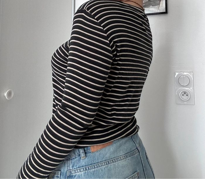 Marinière manches longues – Taille 2 – Coton bio – Noir & blanc - photo numéro 3