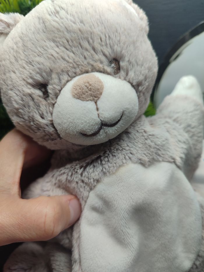 doudou marionnette ours tex baby rond blanc marron gris chiné DD003796 - photo numéro 3