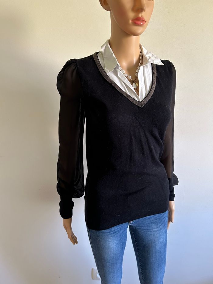 Pull noir et blanc à manches longues Morgan taille XS bon état - photo numéro 2