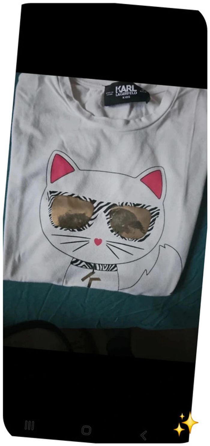 🐱 T-shirt blanc Karl Lagerfeld 14 ans - Motif chat mignon - photo numéro 5