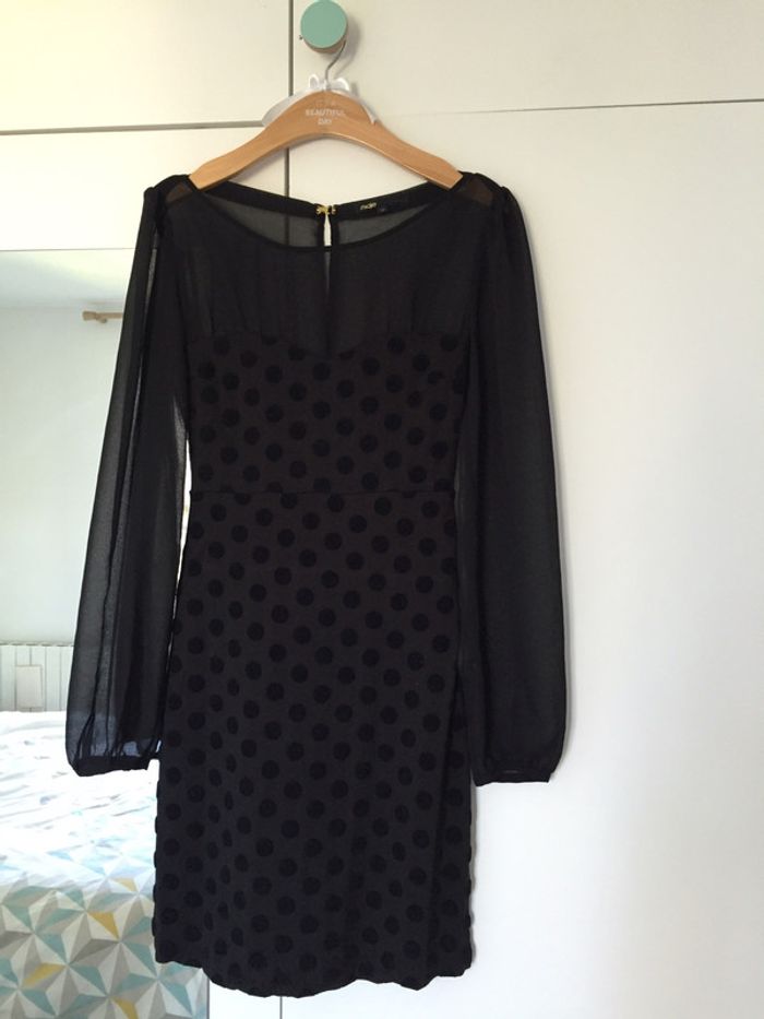Robe Maje - noire à pois ton sur ton