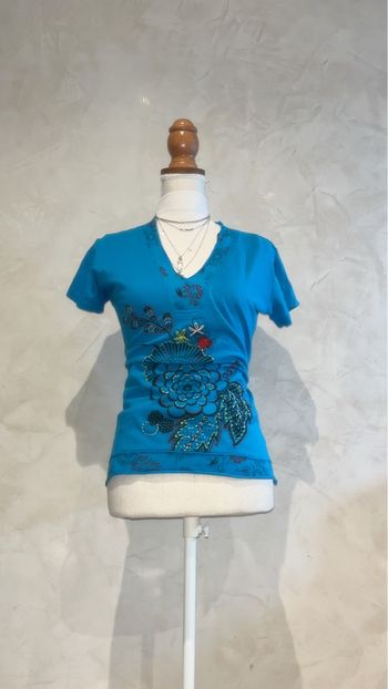 T shirt bleu en coton avec motif vintage vibes années 80s