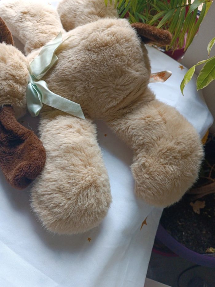 Peluche plush chien dog pound puppy Big grande beige Brown marron crème tâche cuddle allongé couché - photo numéro 7