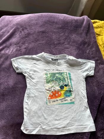 T-shirt manches courtes garcon blanc motif thème vacances multicolore Influx taille 36 mois