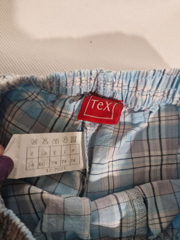 Short à carreaux bleu gris 12 mois (74 cm) Tex - photo numéro 4
