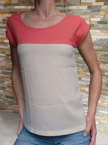 Blouse manches courtes Dolls S corail et beige