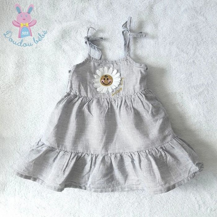 Robe bretelles grise fleur Smiley bébé fille été 3 Mois