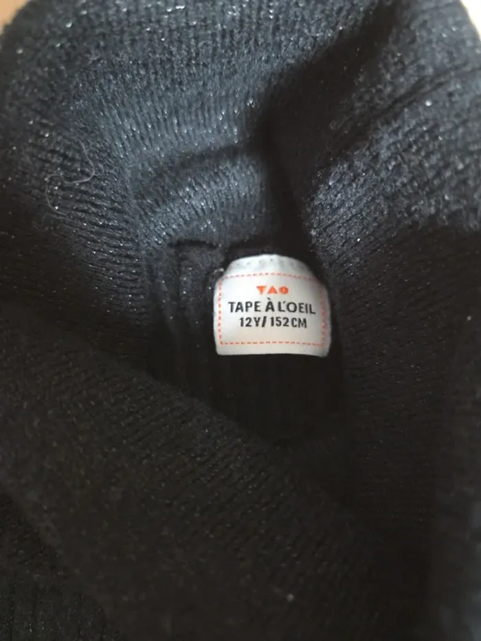 Pull col rouleau 12ans TAO noir pailleté - photo numéro 3