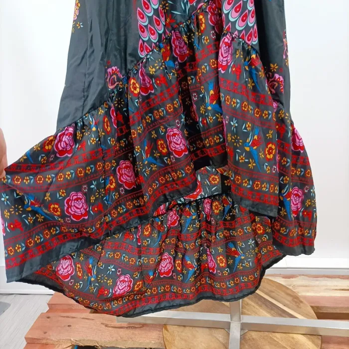 Robe longue bohème grise à fleurs multicolores taille S style ethnique été fluide A1334 - photo numéro 5