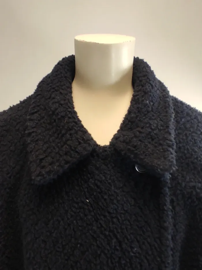 Manteau laine bouclée La Redoute Softgrey polyester moumoute bleu marine - photo numéro 4