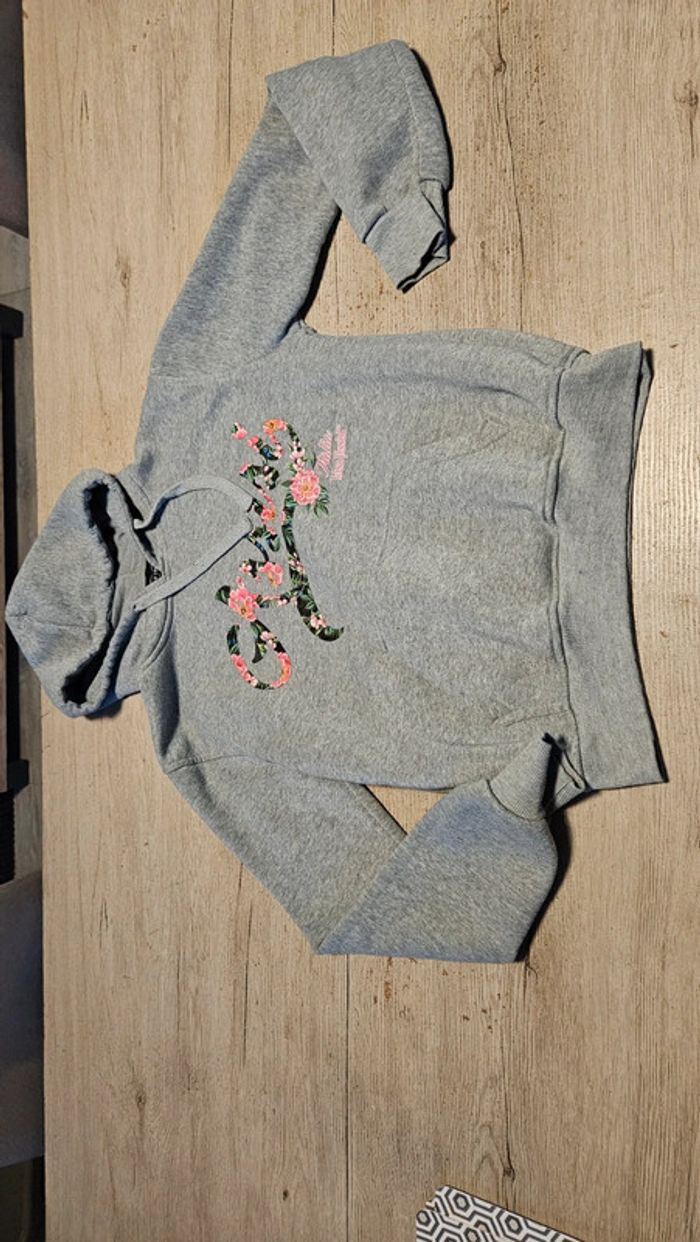 Sweat à capuche et manches longues gris clair avec dessin,Infinity, taille XS, nickel - photo numéro 3