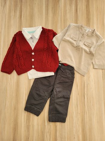Ensemble gilet, pull, chemise et pantalon, garçon taille 6 mois.