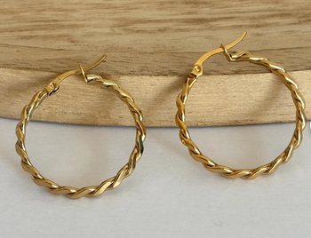 Créoles rondes tresses 30 mm dorées à l'or fin 14 carats