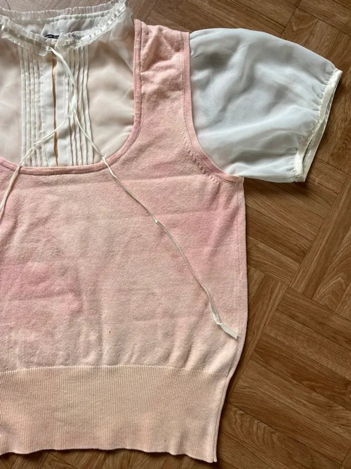 Blouse vintage Sud Express bicolore manches bouffantes - photo numéro 4