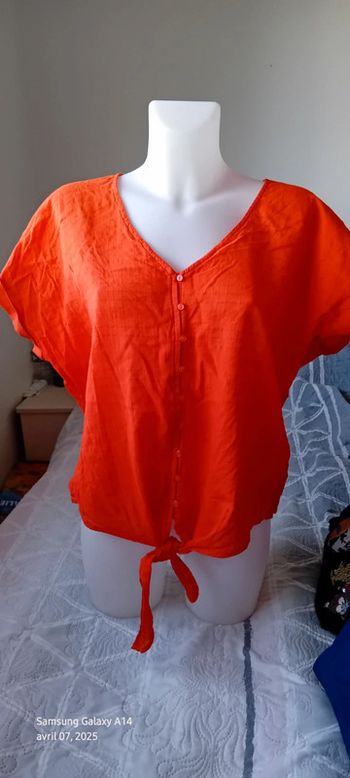 Blouse oversize petits carreaux col V avec lien à nouer en bas corail femme L darjeeling