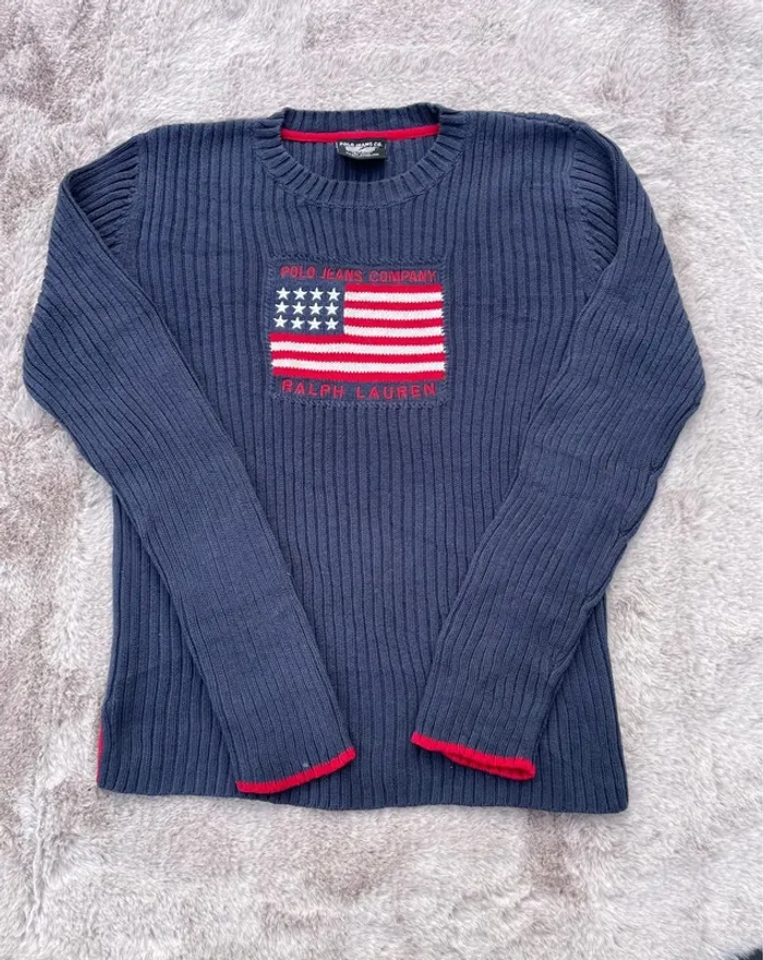 Pull Ralph Lauren Flag USA Bleu Marine Femme - L - photo numéro 3