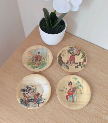 🌿 4 coupelle ou sous-verres "décor japonnais" en bambou 🌿