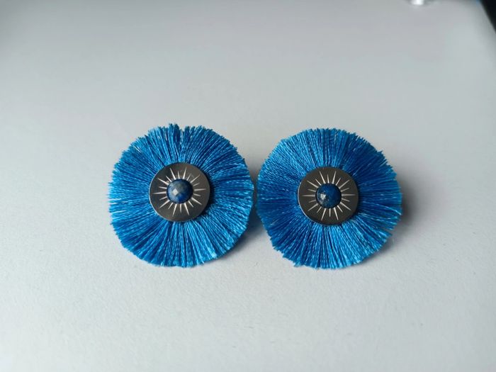 Boucles d'oreilles rondes en acier inoxydable pierre naturelle et fils - photo numéro 2