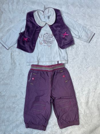 Ensemble 6 mois  pantalon léger,chemisier manches longues et boléro Orchestra violet