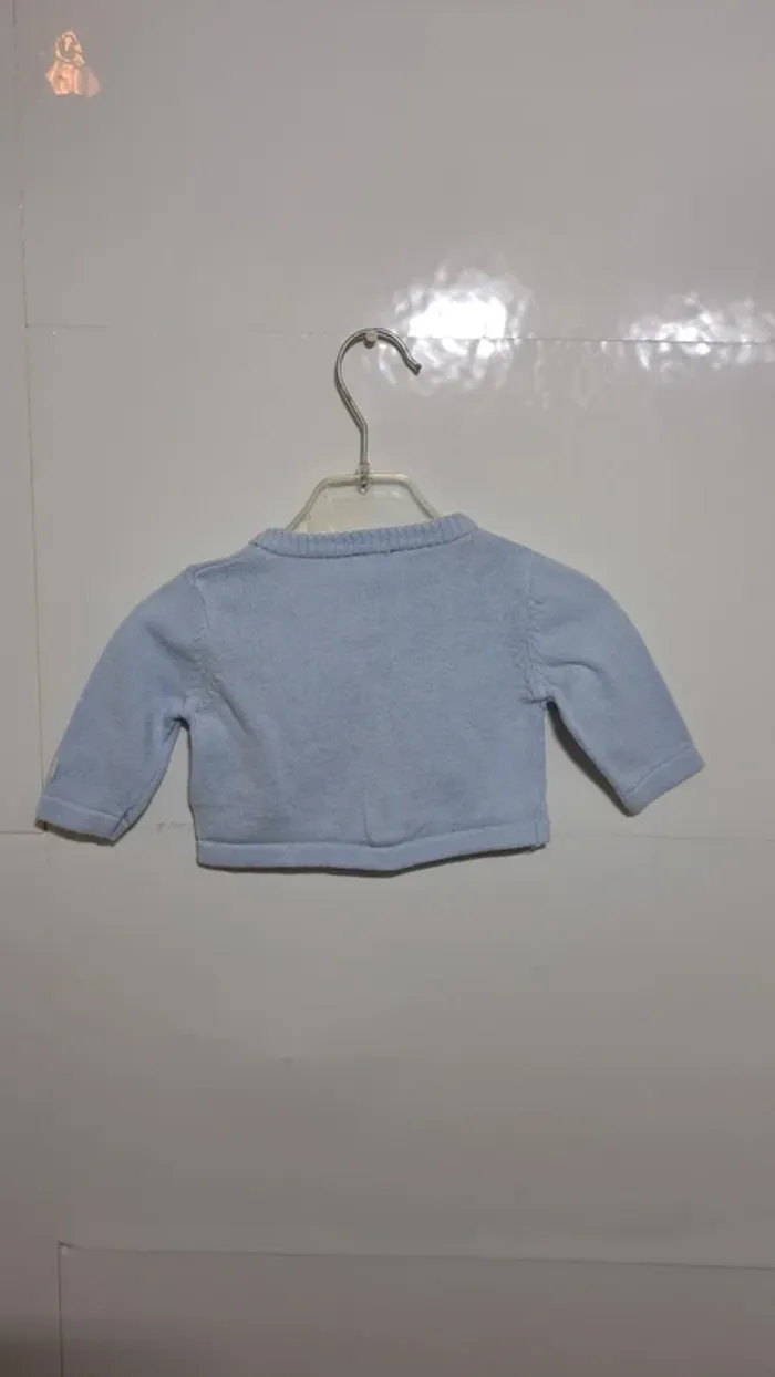💚Gilet bébé bleu ciel – coton doux – T. 1 mois - photo numéro 5