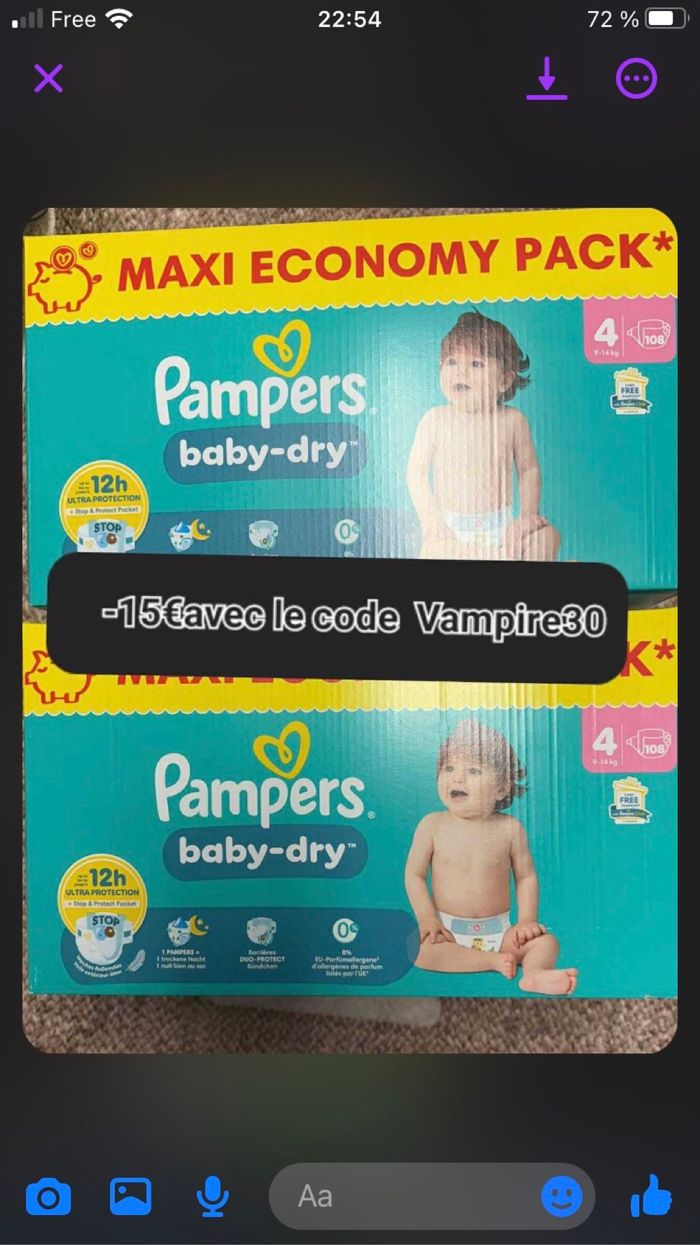 2 carton de couche Pampers taille 4