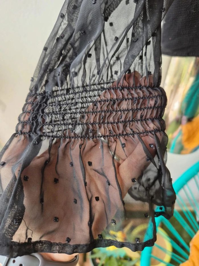 Chemisier avec tulle en bras à pois transparent - photo numéro 4