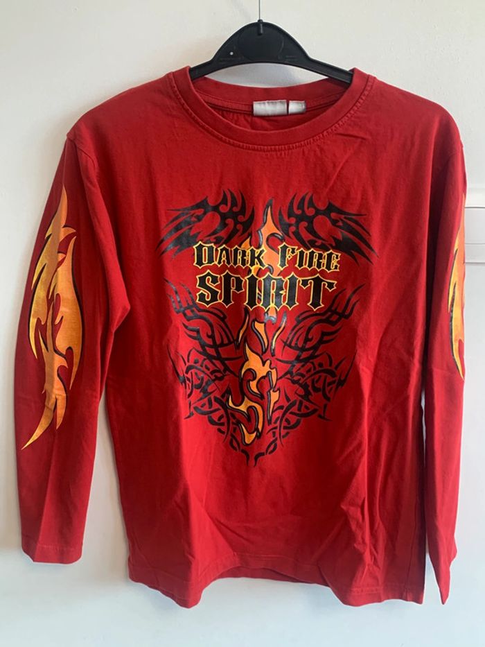 Tee Shirt maillot manches longues 12 ans rouge imprimé comme neuf