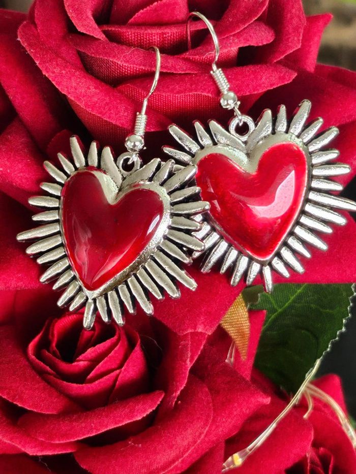 Boucles d oreilles coeur avec rayons en acier inoxydable - photo numéro 3