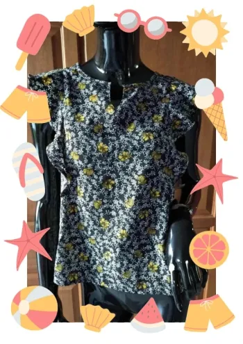 Top blouse sans manches  à fleurs et à volants femme