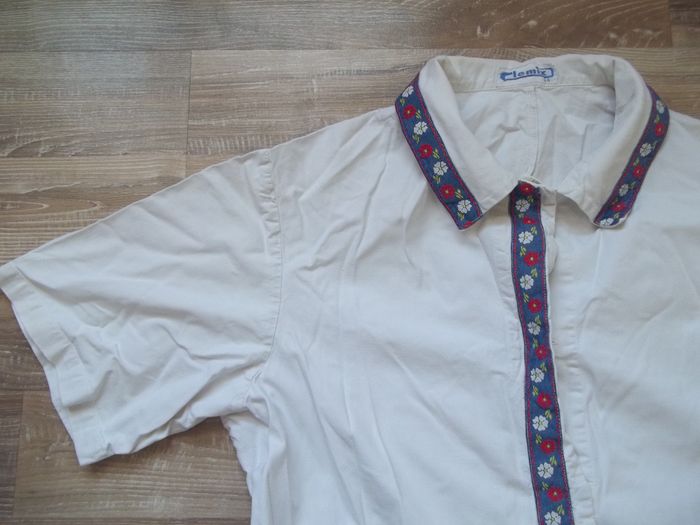 Blouse coton bande bleu fleurie Clemix 44 - photo numéro 2