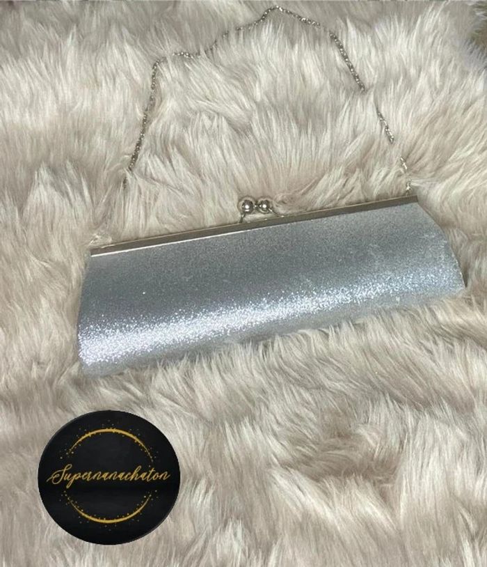 Sac / pochette de soirée gris à paillettes argentées - photo numéro 2