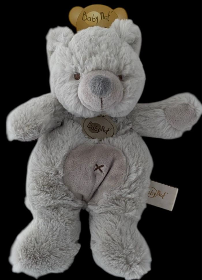 ❤️ Doudou Peluche Pantin Ours Babynat Baby Nat  gris Nombril Croix