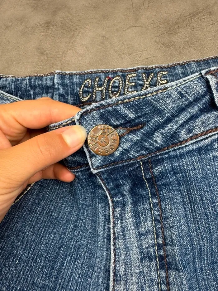 Pantacourt Denim en jeans Vintage à motifs brodé Y2k 00’s Taille 42 - photo numéro 8