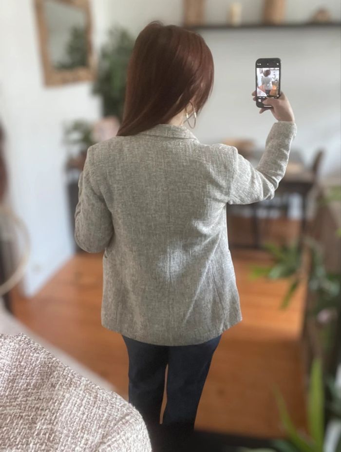 Veste blazer couleur marron crème chiné boutons blanc et doré chic H&M - photo numéro 3