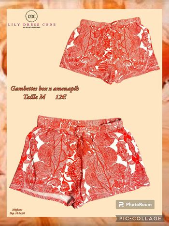 🍊 Short imprimé feuillage orange foncé & blanc – Gambettes Box x Amenapih – Taille M SOLDÉ -20%🍊