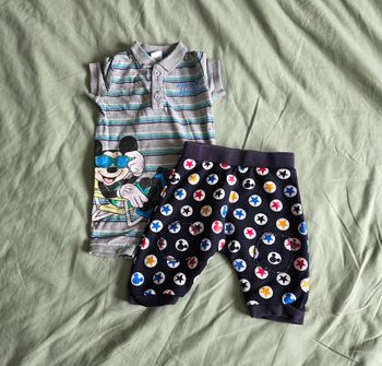 Lot Disney Baby Sarouel Noir & Barboteuse Rayée Gris 3 mois