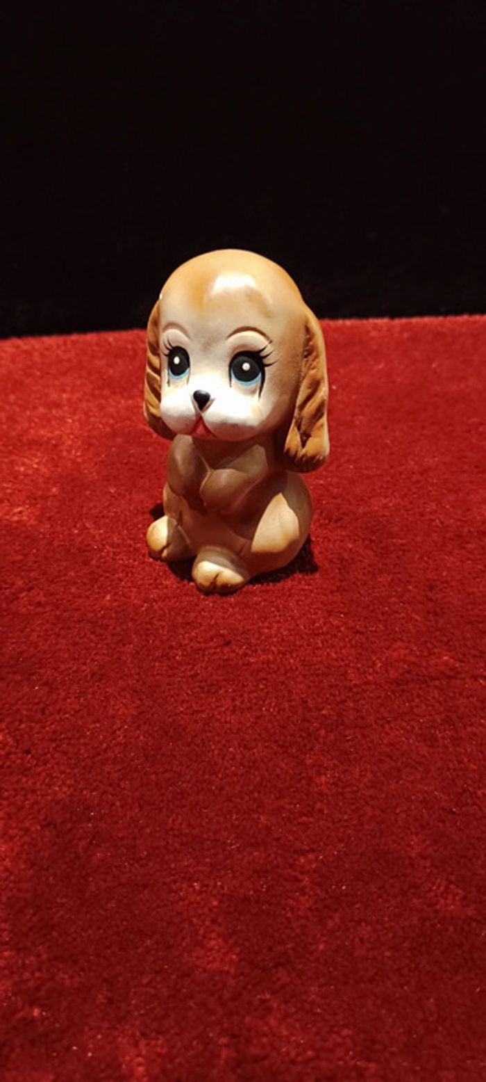 Cocker Spaniel Dog Figurine, Big Eyes Brown White, Mid Century Korea - photo numéro 2