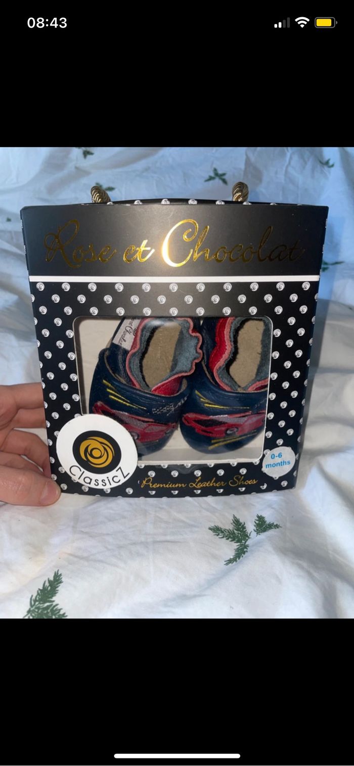 Chaussons cuir bébé 0-6mois 18-19 rose et chocolat bleu voiture - photo numéro 6