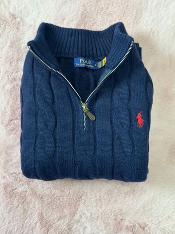 Pull Polo Ralph Lauren bleu marine – col zippé – maille torsadée