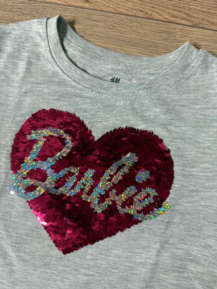 Tee-shirt H&M gris chiné avec « Barbie » sequins réversibles 104 cm - photo numéro 2