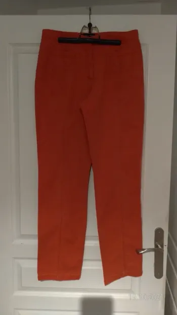 Jean 98% coton droit taille haute corail