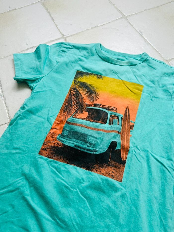 T-shirt manches courtes vert avec motif imprimé - photo numéro 2